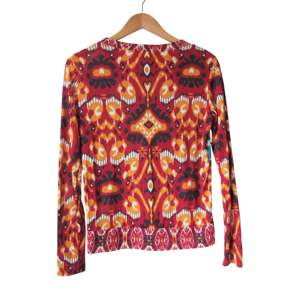 Tory Burch Sabrina Ikat Top Size Small Long Sleeves Pima Cotton Western Aztec - Picture 2 of 10